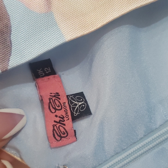 Chi Chi London Blue floral pleated party dress UK12/US8 - Picture 16 of 16